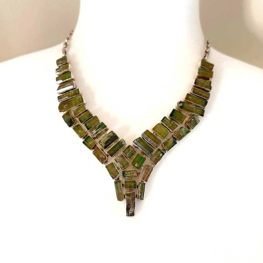 Celtic Artisan Green Tourmaline Raw Statement Necklace